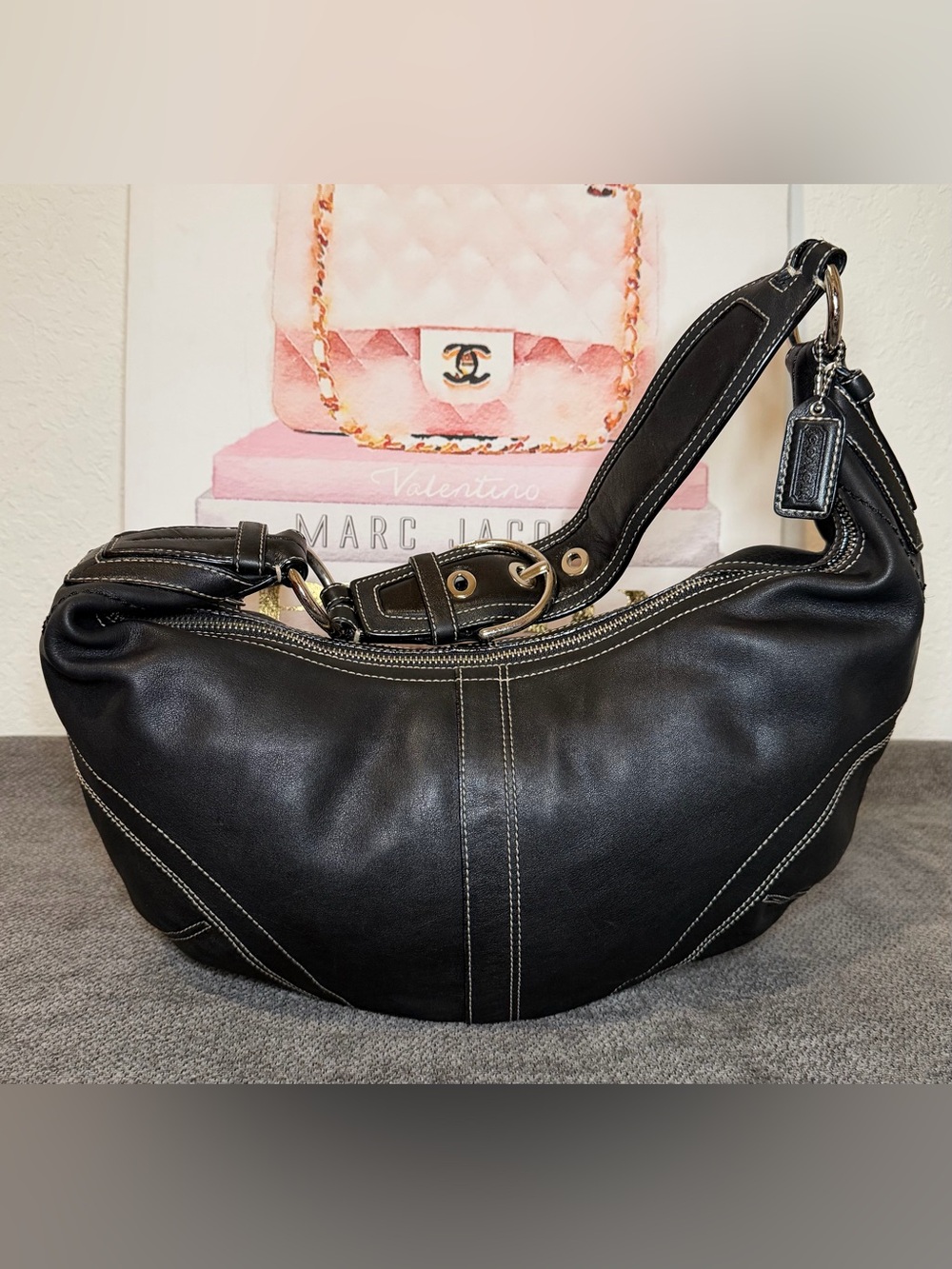 Vintage Black Coach Large Soho Leather Hobo Bag No. H0678-10032